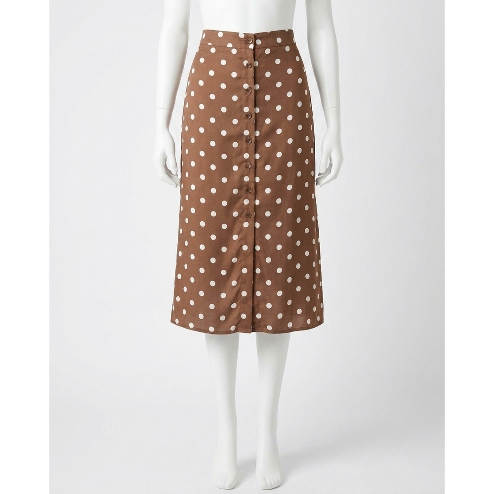 NEW FREE PEOPLE miranda satin polka dot midi skirt in chocolate